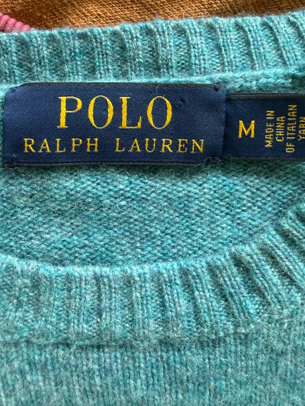 Polo Ralph Lauren Medium Cashmere Crewneck Sweater Mint Green Heather Red Pony - Picture 5 of 6